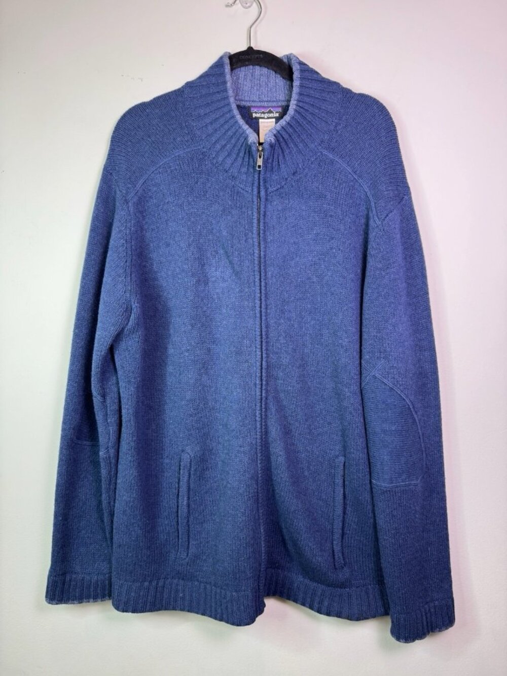 Patagonia Men’s Blue Full Zip Knit Lambswool Sweater Jacket Size XL